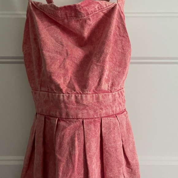 NWT Gap Side Button Apron Midi Denim Dress Pink Flamingo Pockets Size 2 - Picture 7 of 15